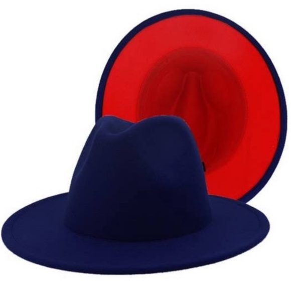 Accessories - Womens Fedora Hat Blue and Red One Size Fits Most